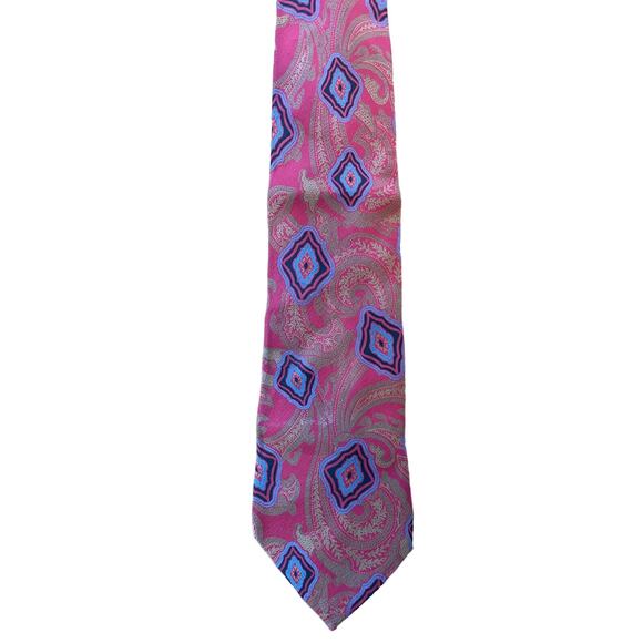 Errenno Neck Tie All Silk Handmade in Italy Milano Red Gold Geometric Pattern - Picture 1 of 6